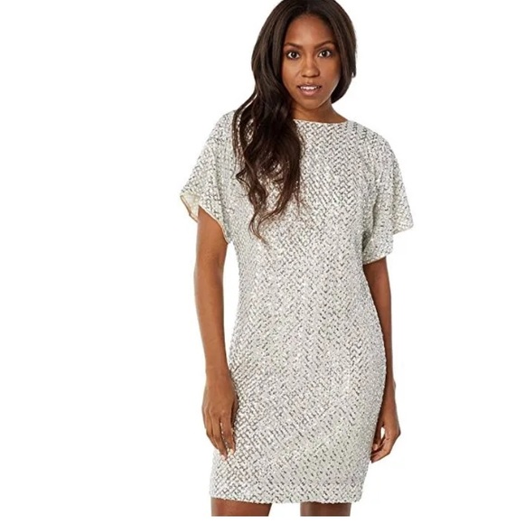 ✨ NWT Vince Camuto Sequin Short Sleeve Shift Dress in Chsmpagne | Size 12 ✨ - Picture 1 of 10